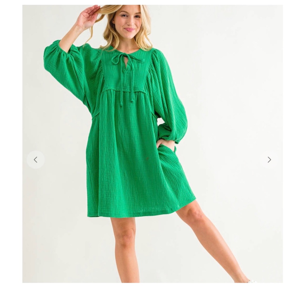 Boho Front Tie Neck Gauze Dress - Picture 2 of 5